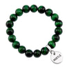 Precious Stone Bracelet - Green Tigers Eye 10mm Bead - with Silver Word Charms