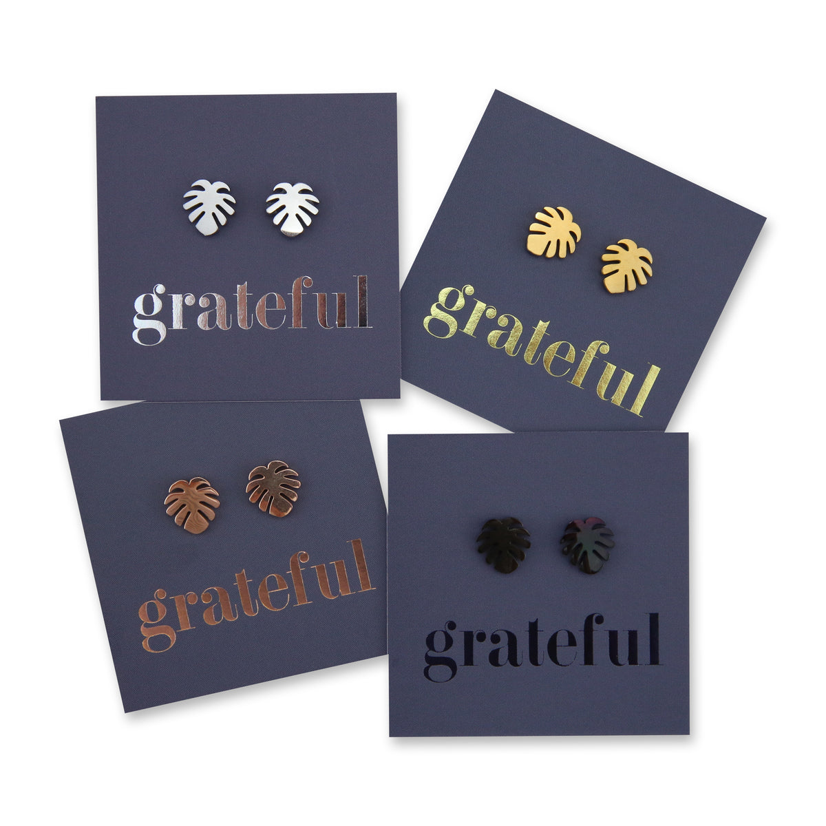 Monstera leaf hypoallergenic stainless steel earring stud, available in black, rose gold, silver or black. 