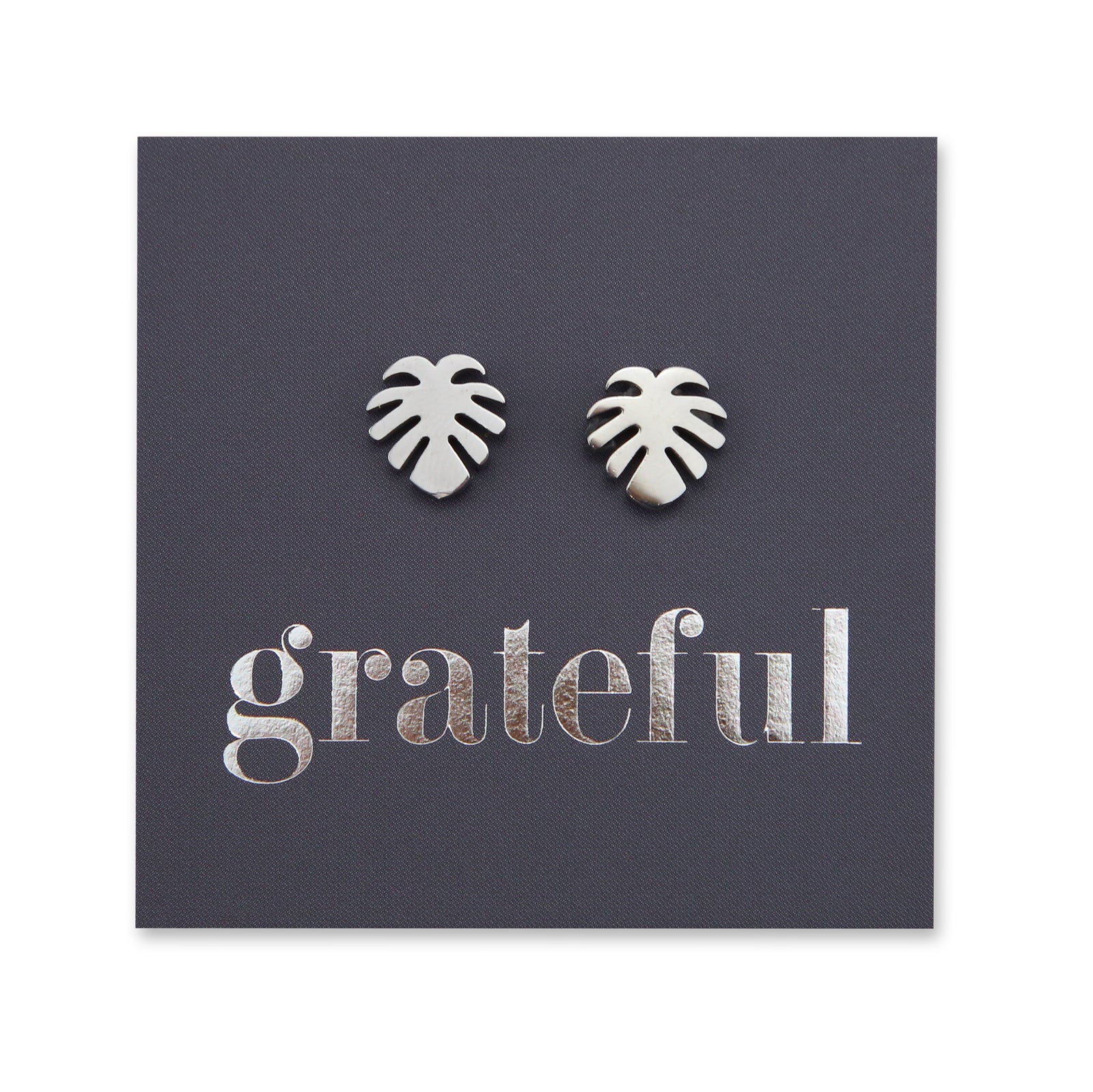 Monstera leaf hypoallergenic stainless steel earring stud, available in black, rose gold, silver or black. 