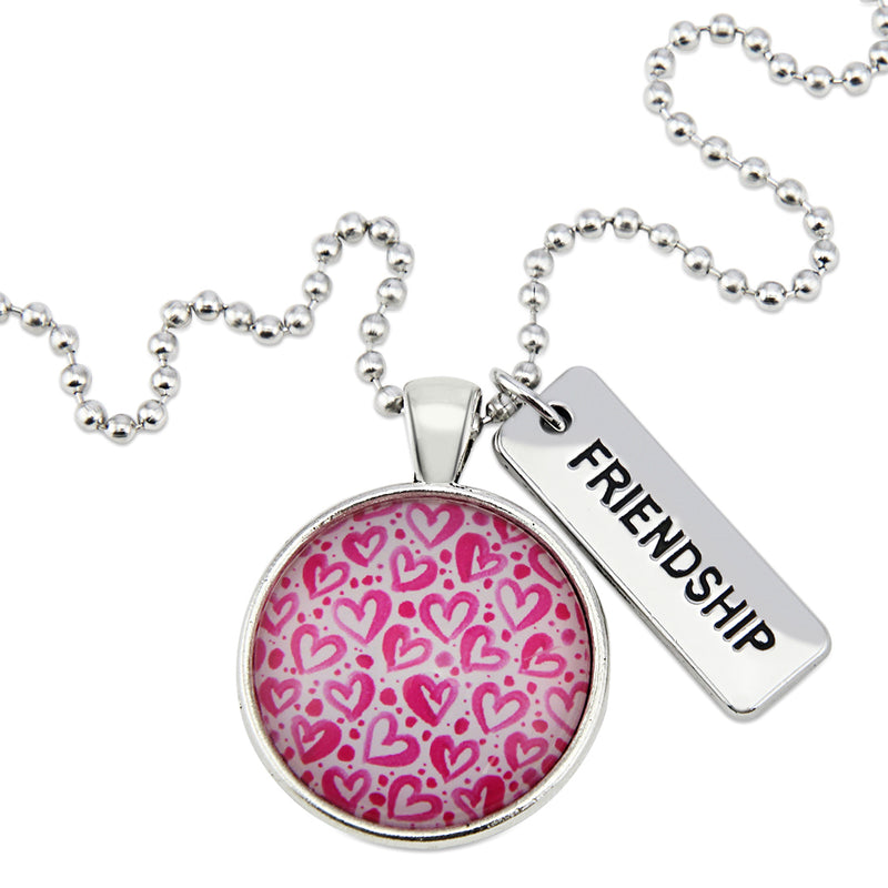 PINK COLLECTION - Vintage Silver 'FRIENDSHIP' Necklace - Heartstrings (11243)
