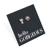 Sterling silver cat and paw with red enamel detail on hello gorgeous card.