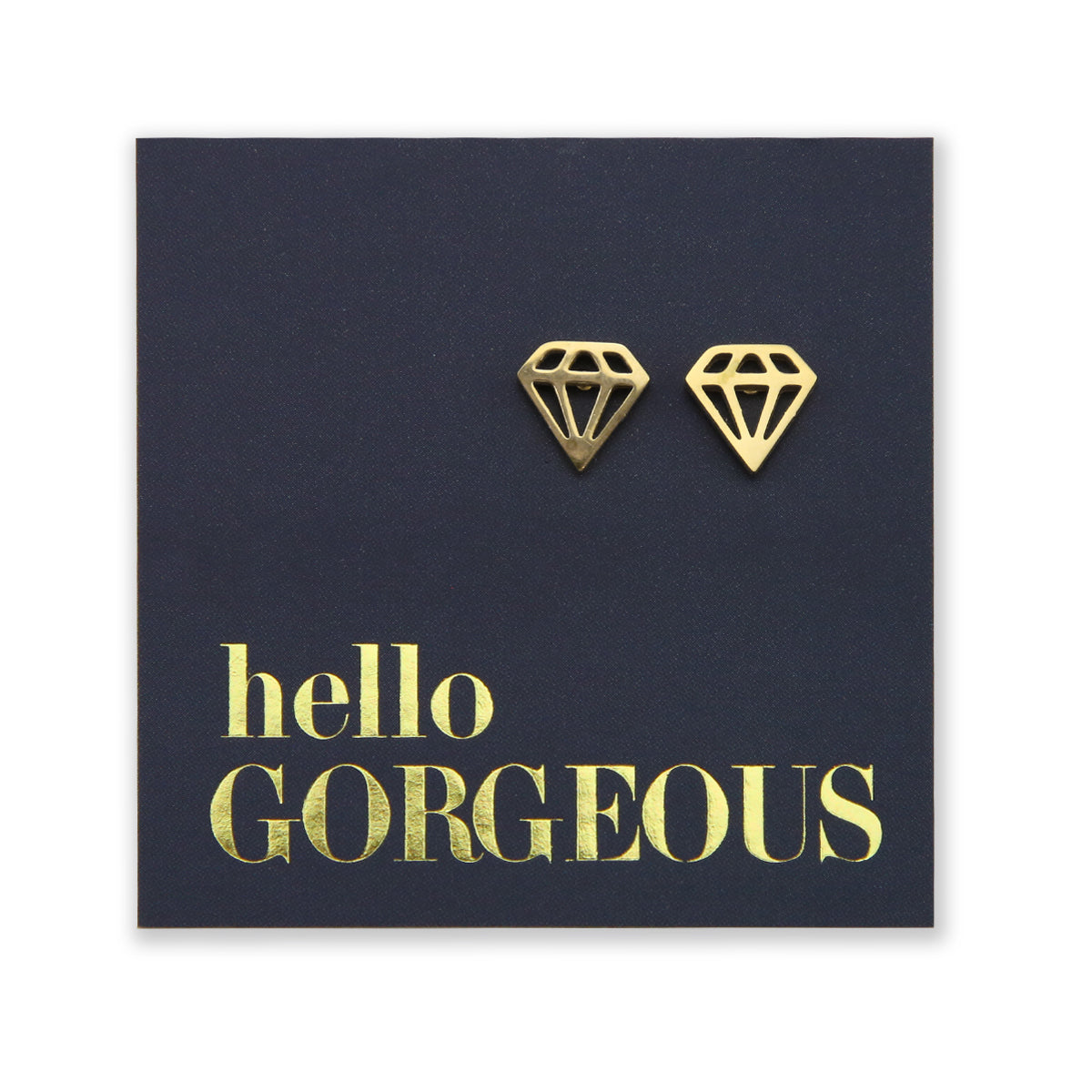 Stainless Steel Geo Diamond shape earrings. Hypoallergenic studs in Rose Gold, Silver, Black & Gold. Star shaped. Beautiful Gifts by Sister and Soul. Foil feature gift card Girl you are amazing.