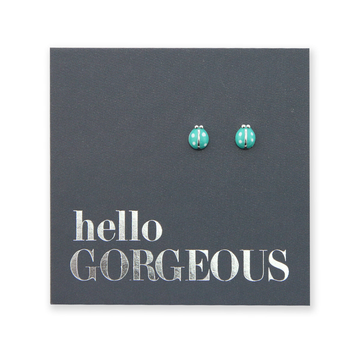 Tiny sweet teal lady bug earrings sterling silver earring studs. 