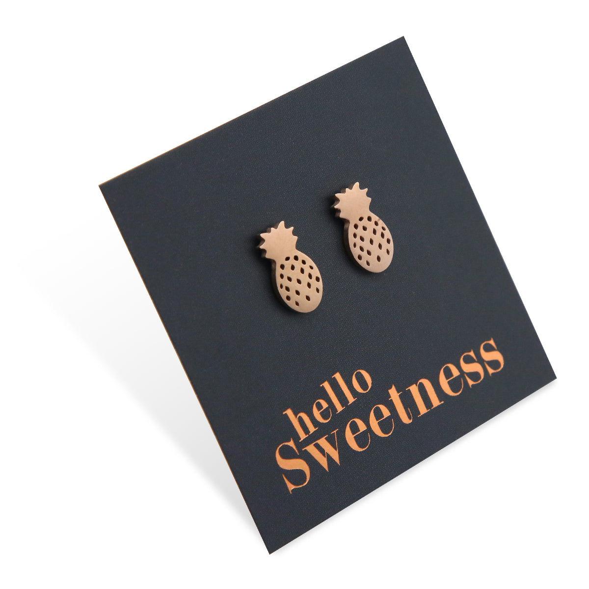 rose gold stainless steel pineapple studs on foil hello sweetness hypoallergenic