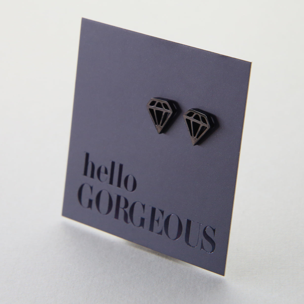Stainless Steel Geo Diamond shape earrings. Hypoallergenic studs in Rose Gold, Silver, Black & Gold. Star shaped. Beautiful Gifts by Sister and Soul. Foil feature gift card Girl you are amazing.