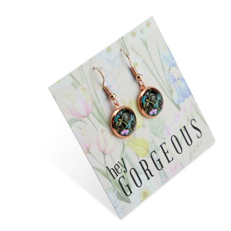 Wildflower Collection - Hey Gorgeous - Rose Gold Dangle Earrings - Dragonfly Grove (12032)