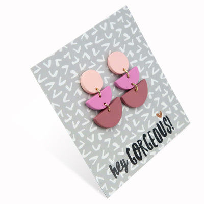 Pink acrylic statement dangle earrings  on hey gorgeous gift card.