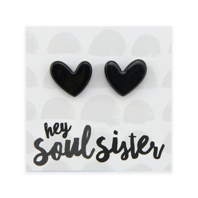 Hey Soul Sister - Resin Heart Studs - Black (11362)