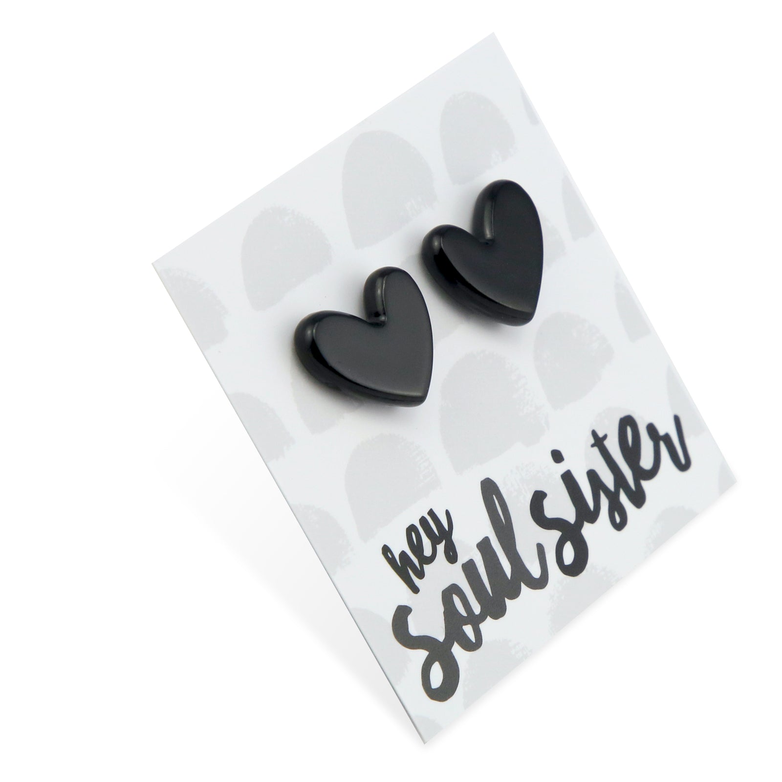 Hey Soul Sister - Resin Heart Studs - Black (11362)
