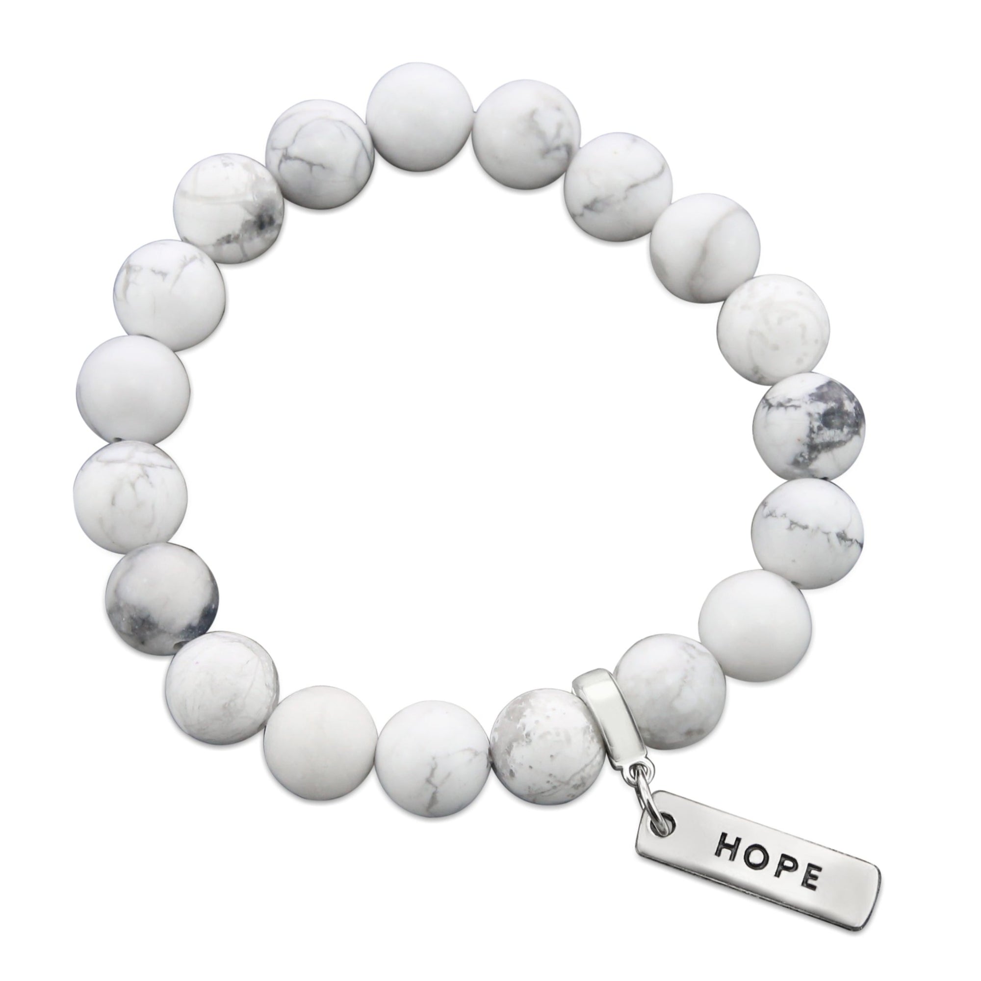 White Marble Howlite Stone Bead Bracelet with Bronze Spacers - 10mm