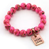 Hot Pink Synthesis Stone 10mm Bead Bracelet with Fearless Rose Gold Word Charm. Fundraiser for the National Breast Cancer Foundation