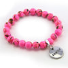 Hot Pink Synthesis Stone 8mm Bead Bracelet with Family Silver Word Charm. Fundraiser for the National Breast Cancer Foundation