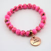 Hot Pink Synthesis Stone 8mm Bead Bracelet with So Loved Rose Gold Word Charm. Fundraiser for the National Breast Cancer Foundation
