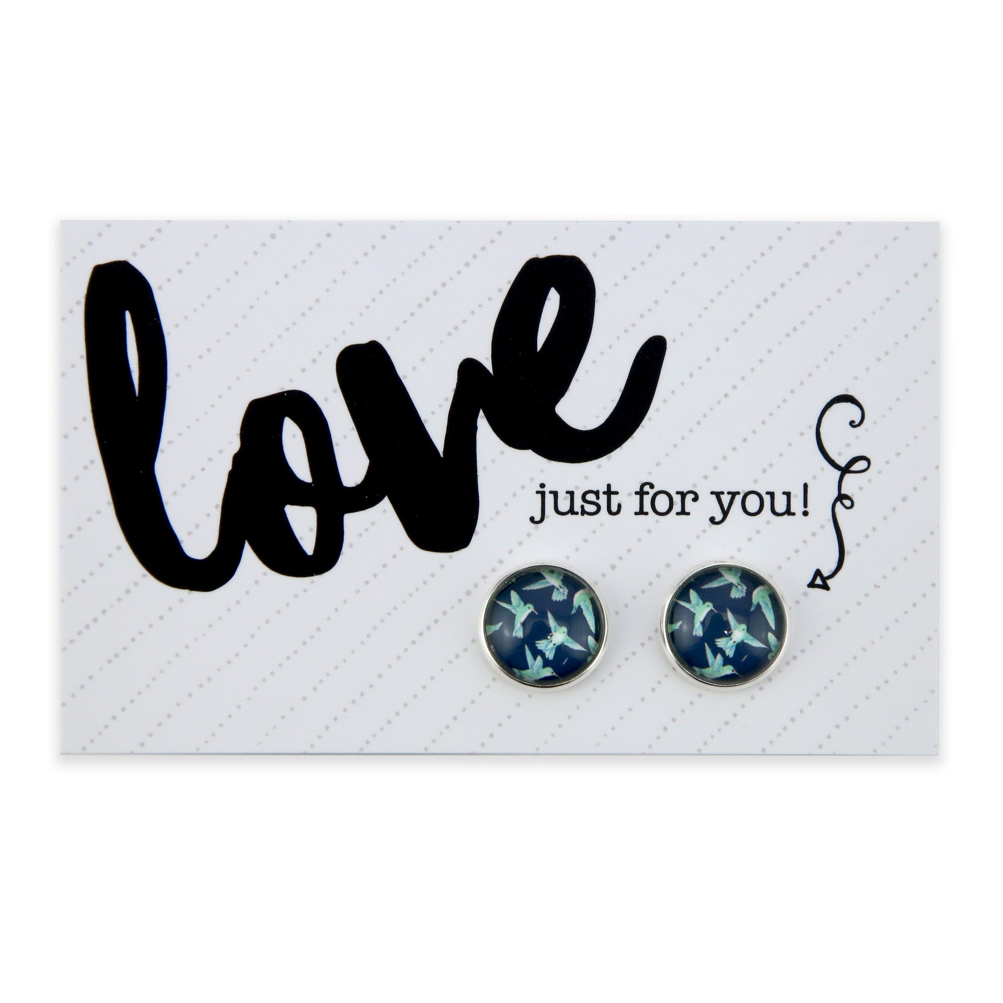 TEAL COLLECTION - Love Just For You - Bright Silver 12mm Circle Studs - Hummingbird Flock (12342)