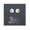Stainless steel silver bird cut out earring studs on hey soul sister card.