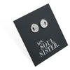 Stainless steel silver bird cut out earring studs on hey soul sister card.