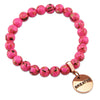 Hot Pink Synthesis Stone 8mm Bead Bracelet with Breathe Rose Gold Word Charm. Fundraiser for the National Breast Cancer Foundation