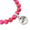 Hot Pink Synthesis Stone 8mm Bead Bracelet with Hope Silver Word Charm. Fundraiser for the National Breast Cancer Foundation