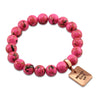 Hot Pink Synthesis Stone 10mm Bead Bracelet with Never Give Up Rose Gold Word Charm. Fundraiser for the National Breast Cancer Foundation