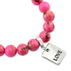 Hot Pink Synthesis Stone 10mm Bead Bracelet with Love Silver Word Charm. Fundraiser for the National Breast Cancer Foundation