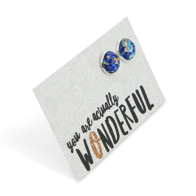 SPARKLEFEST - You Are Actually Wonderful - Chunky Gold Leaf Glitter in Blue Resin Earrings set in Silver - Galaxy (9113)
