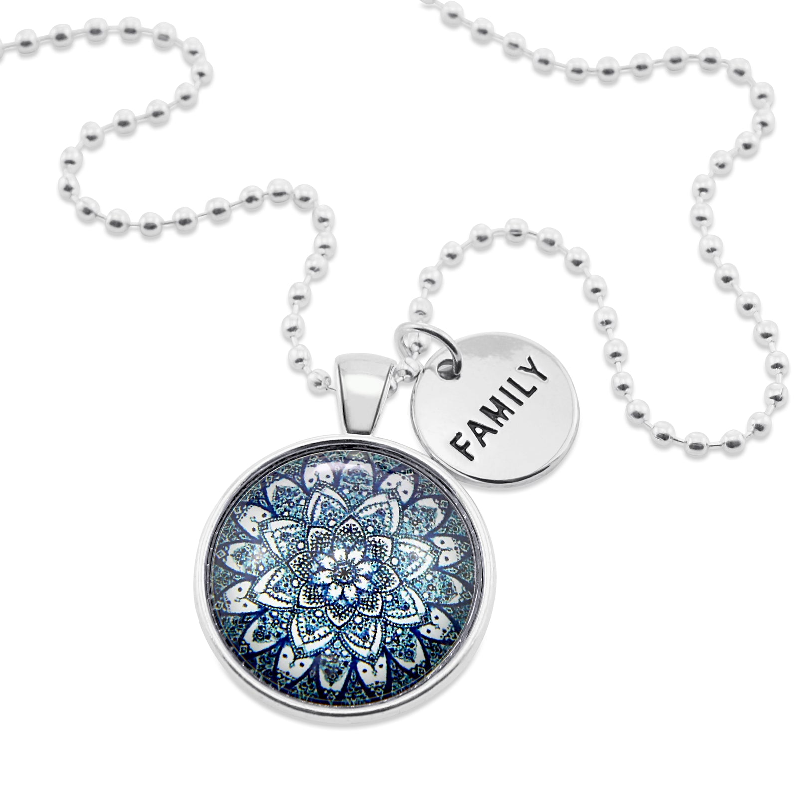 Heart & Soul Collection - Bright Silver ' FAMILY ' Necklace - Floral Ice (10915)