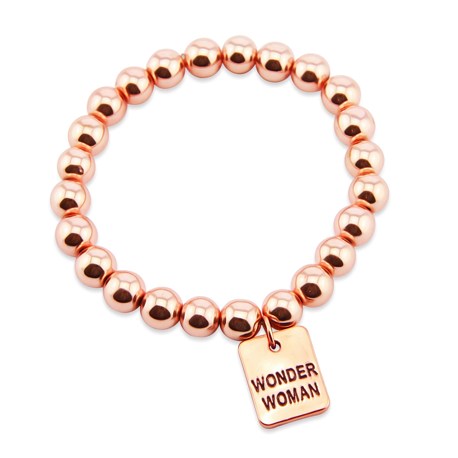 The STRONG WOMEN Collection Hematite Bracelet 8mm Beads with word charm - Rose Gold Rebel