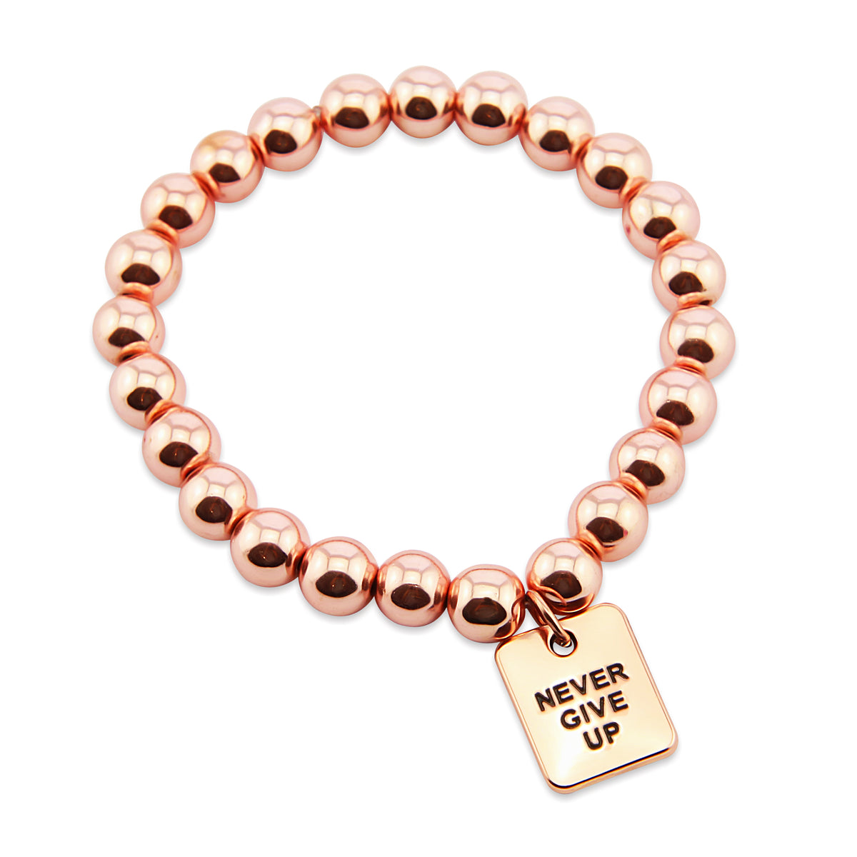 The STRONG WOMEN Collection Hematite Bracelet 8mm Beads with word charm - Rose Gold Rebel
