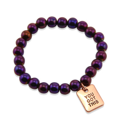 The STRONG WOMEN Collection Hematite Bracelet 8mm Beads with word charm - Purple Powerhouse