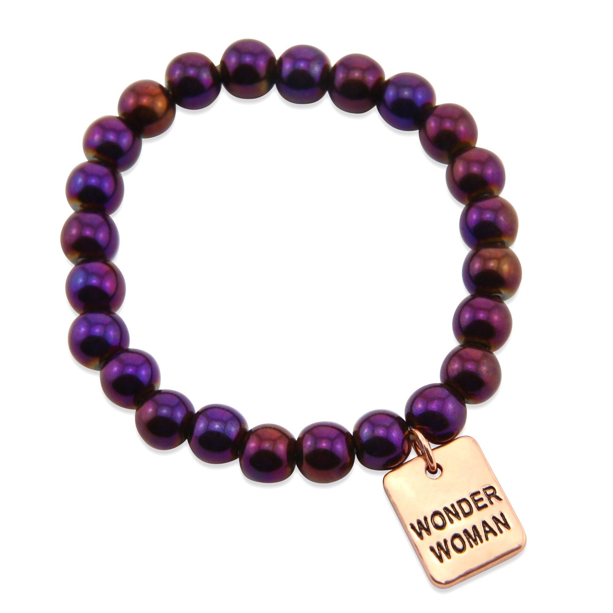 The STRONG WOMEN Collection Hematite Bracelet 8mm Beads with word charm - Purple Powerhouse