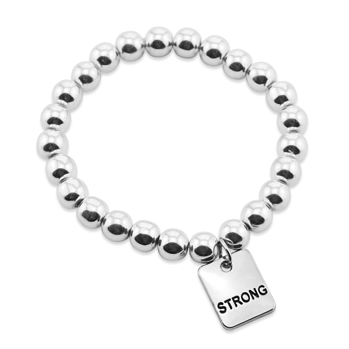The STRONG WOMEN Collection Hematite Bracelet 8mm Beads with word charm - Sassy Silver