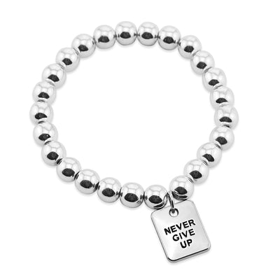 The STRONG WOMEN Collection Hematite Bracelet 8mm Beads with word charm - Sassy Silver