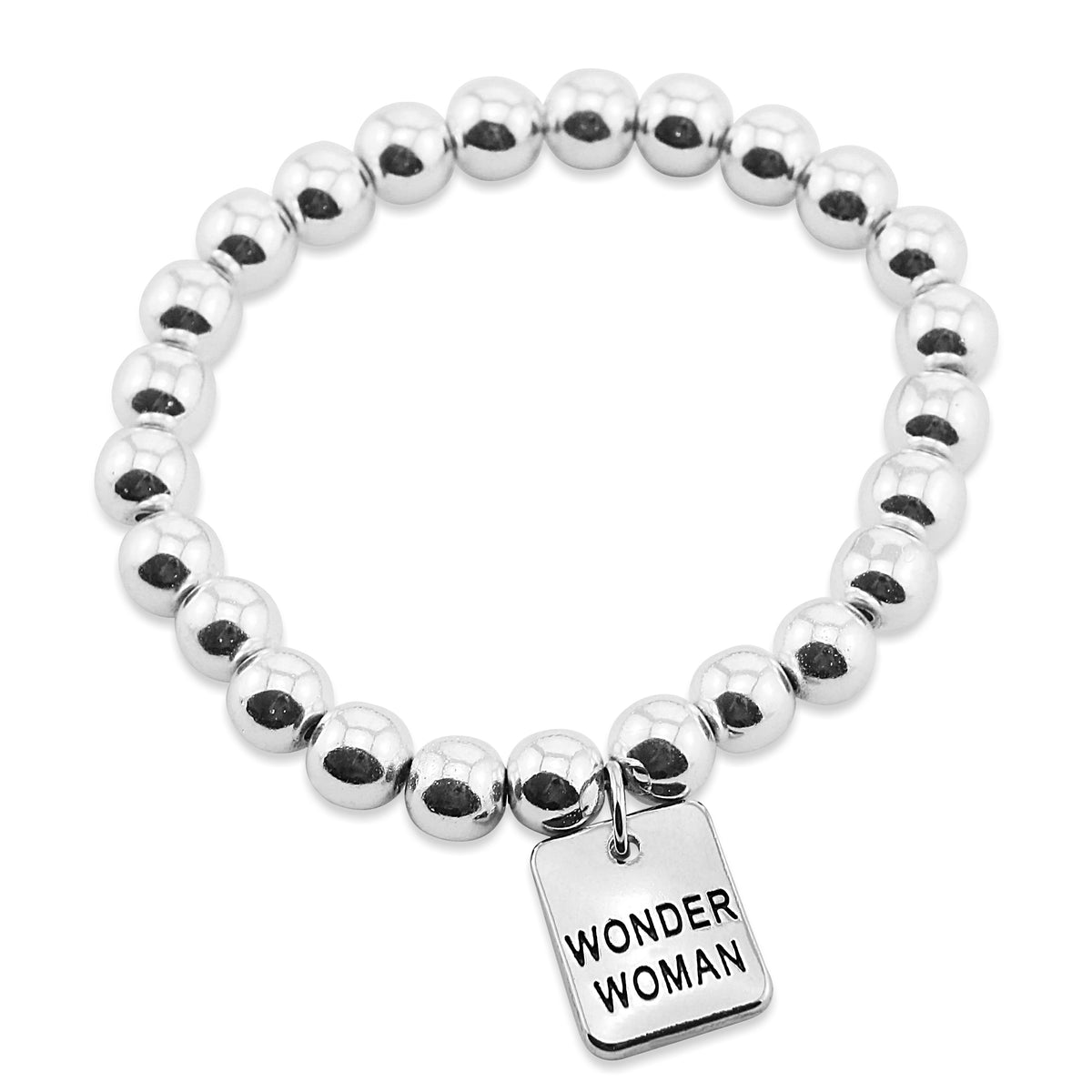 The STRONG WOMEN Collection Hematite Bracelet 8mm Beads with word charm - Sassy Silver
