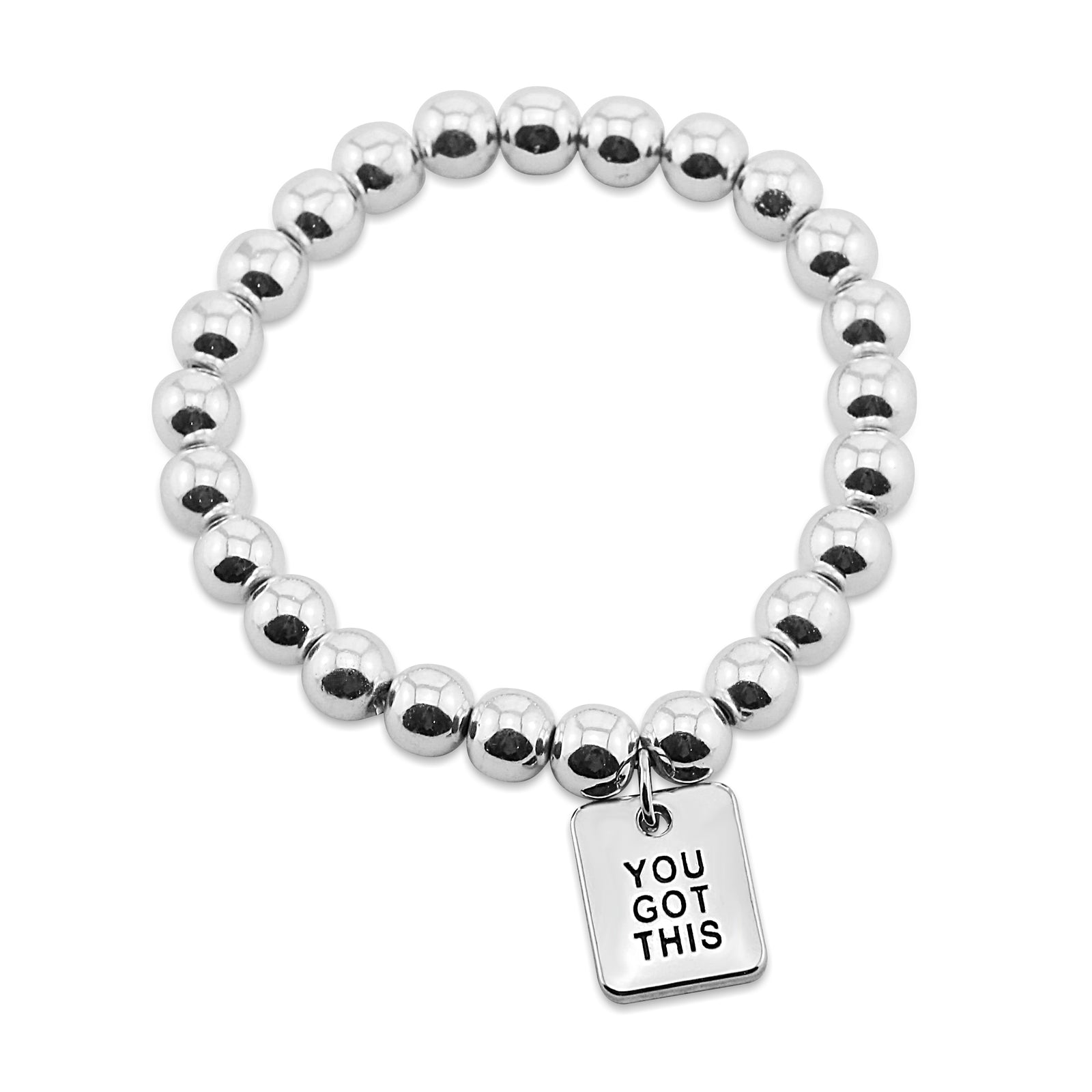 The STRONG WOMEN Collection Hematite Bracelet 8mm Beads with word charm - Sassy Silver