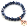 Stone Bracelet - Indigo Nights Patch Agate Stone 8mm Beads - With Rose Gold Word charm