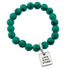 TEAL COLLECTION - Dark Teal Marble Stone 10mm Bead Bracelet  - Silver Word Charms
