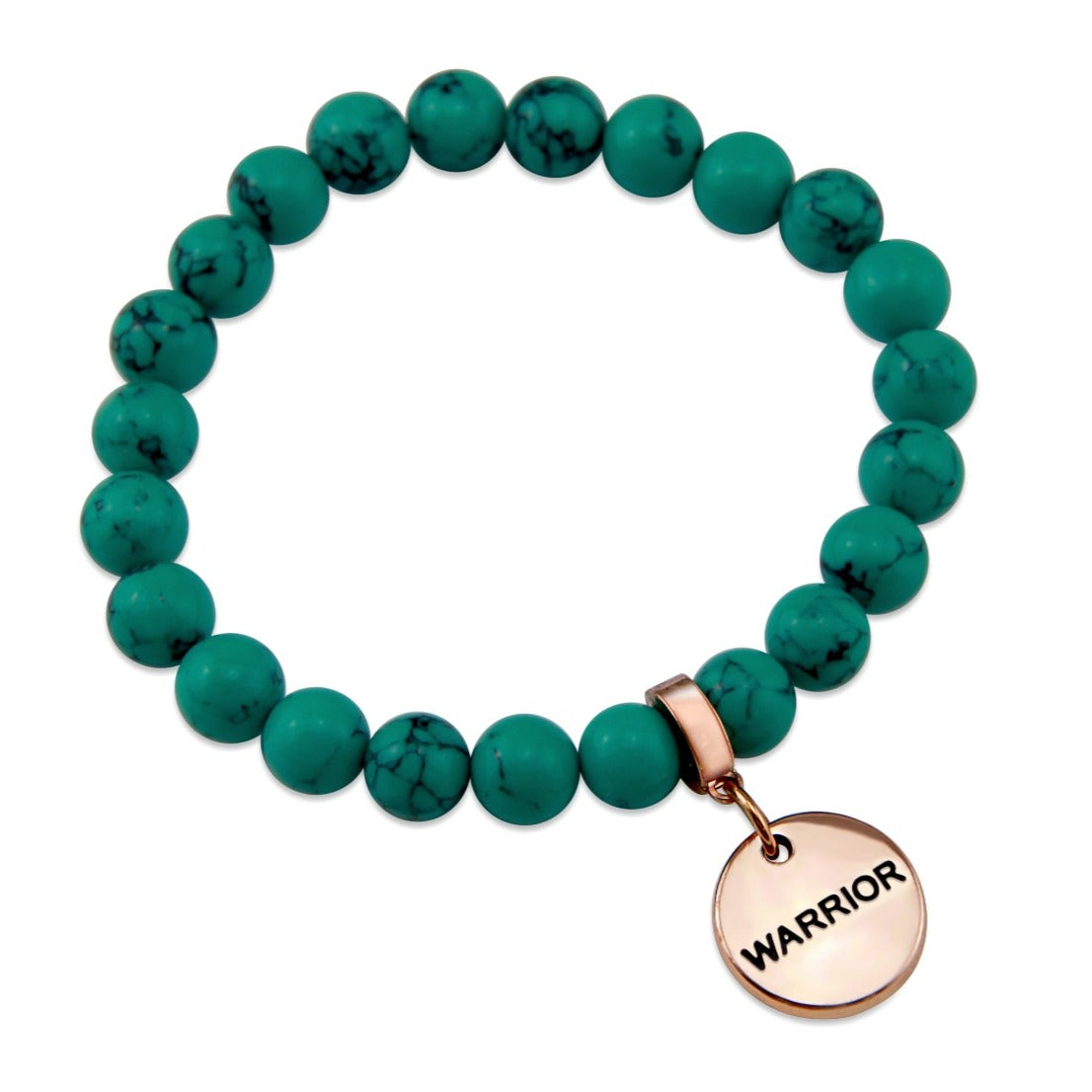 TEAL COLLECTION - Dark Teal Marble Stone 8mm Bead Bracelet  - Rose Gold Word Charm