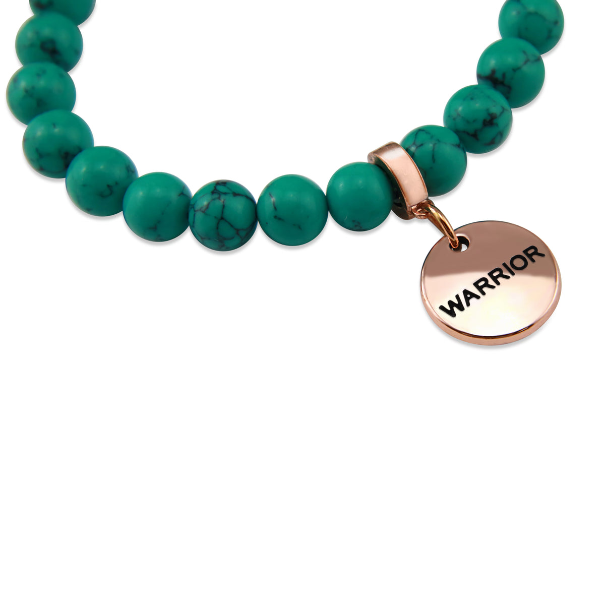 TEAL COLLECTION - Dark Teal Marble Stone 8mm Bead Bracelet  - Rose Gold Word Charm