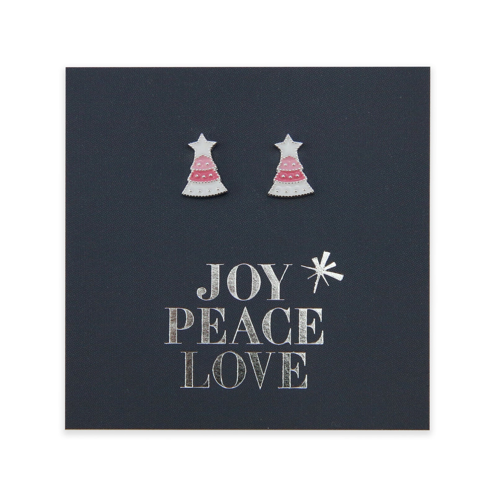 Pink Enamel Christmas Tree Studs - Joy Peace Love - Sterling Silver (9105)