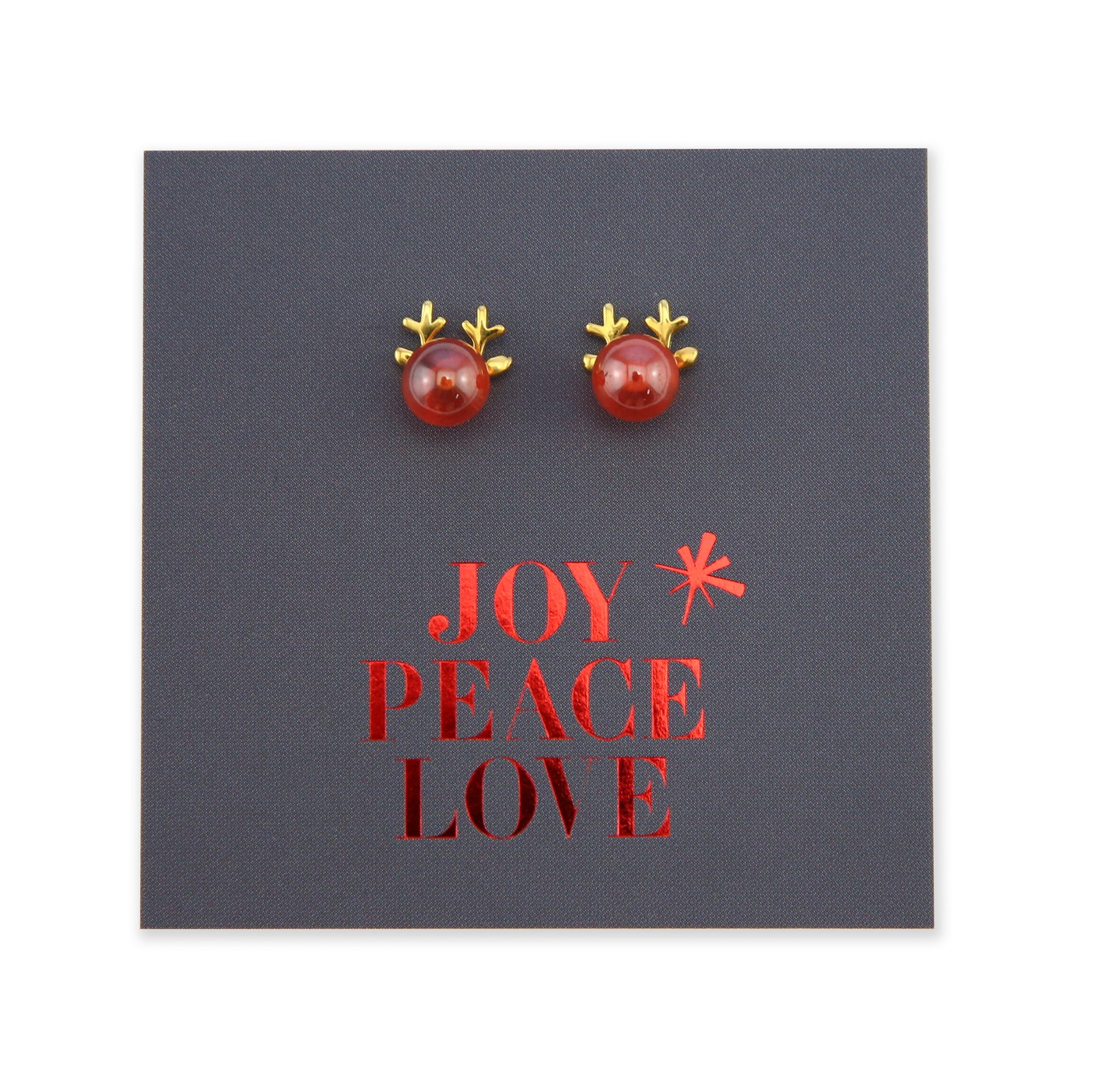 18k Plated Gold Sterling Silver  Studs - Joy Peace Love - Reindeer Nose (9905-R)