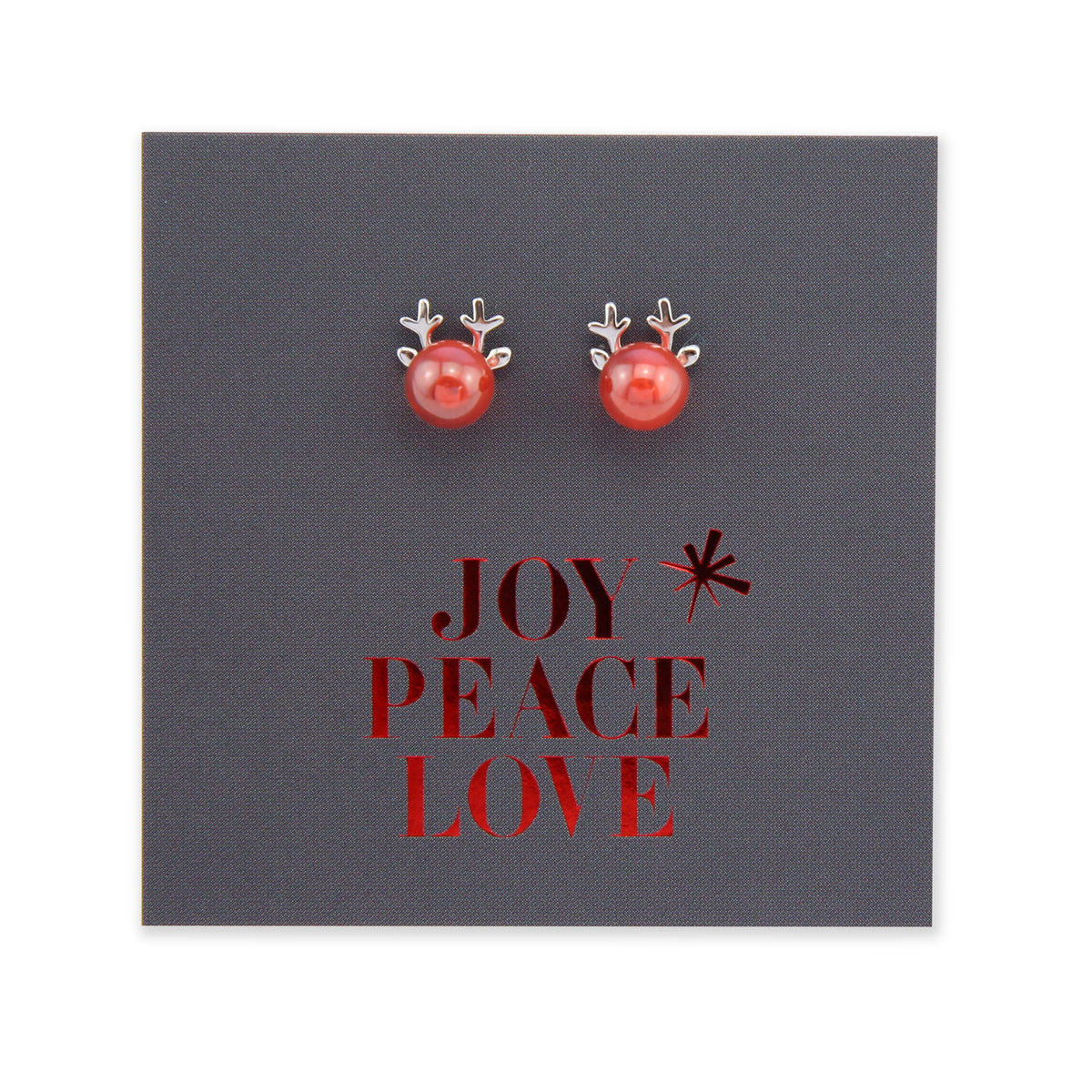 Sterling Silver Studs - Joy Peace Love - Reindeer Nose (9106)