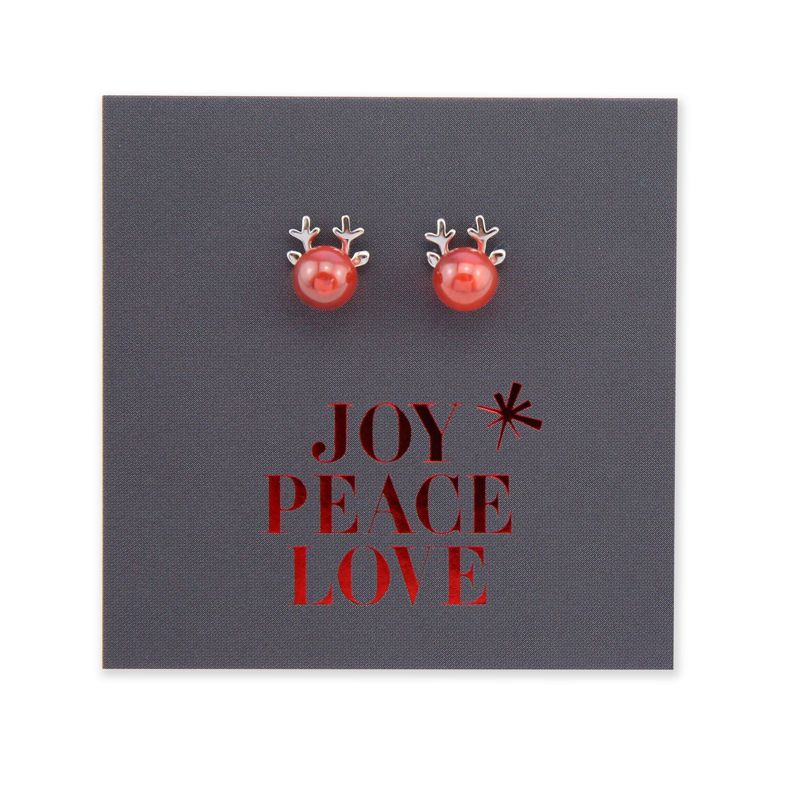 Sterling Silver Studs - Joy Peace Love - Reindeer Nose (9106)
