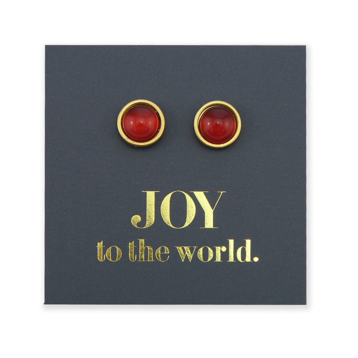 Joy To The World - Gold Stainless Steel 8mm Circle Studs - Crimson Red (11225)