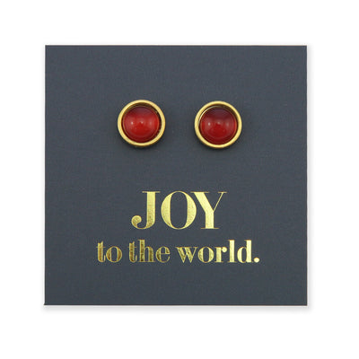 Joy To The World - Gold Stainless Steel 8mm Circle Studs - Crimson Red (8316-R)