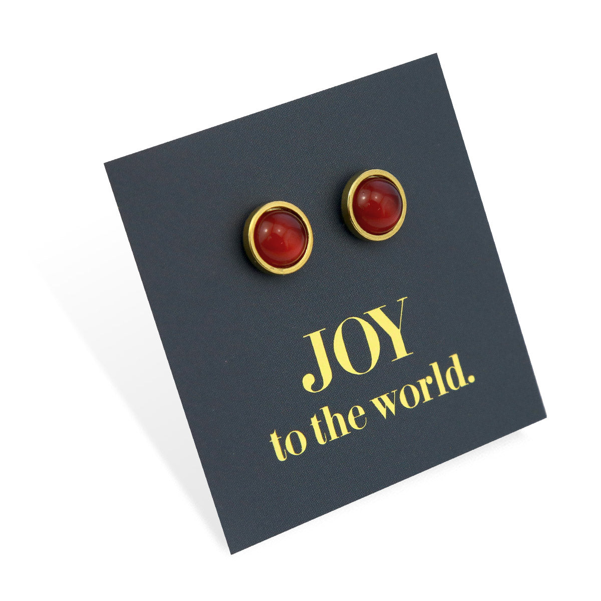 Joy To The World - Gold Stainless Steel 8mm Circle Studs - Crimson Red (11225)