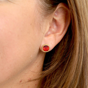 Joy To The World - Gold Stainless Steel 8mm Circle Studs - Crimson Red (11225)