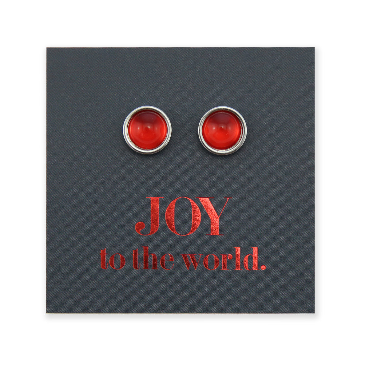 Joy To The World - Silver Stainless Steel 8mm Circle Studs - Ruby Red (10843)