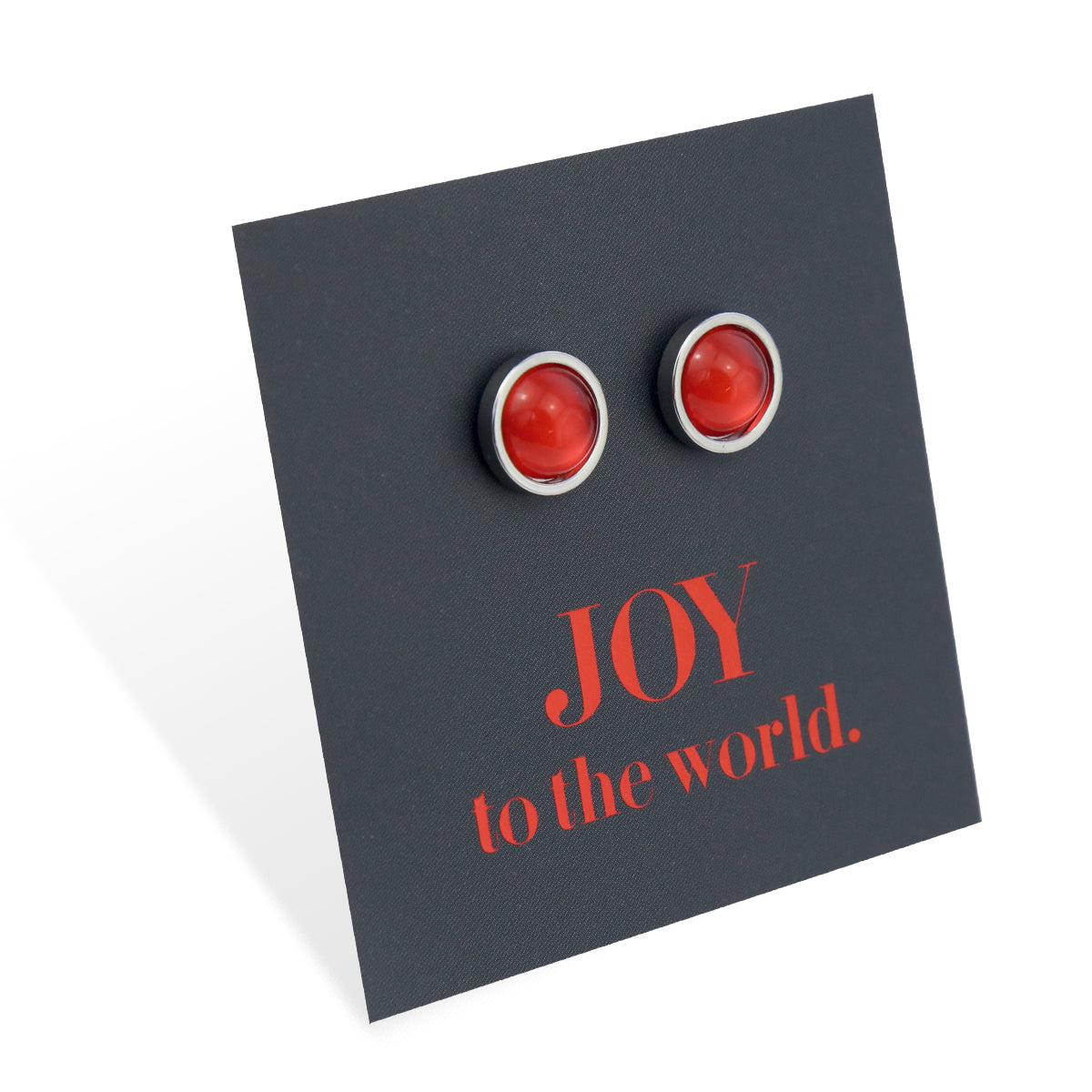 Joy To The World - Silver Stainless Steel 8mm Circle Studs - Ruby Red (10843)