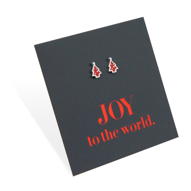 Tiny Christmas Tree Studs - Red Enamel Sterling Silver - Joy To The World (2211-F)