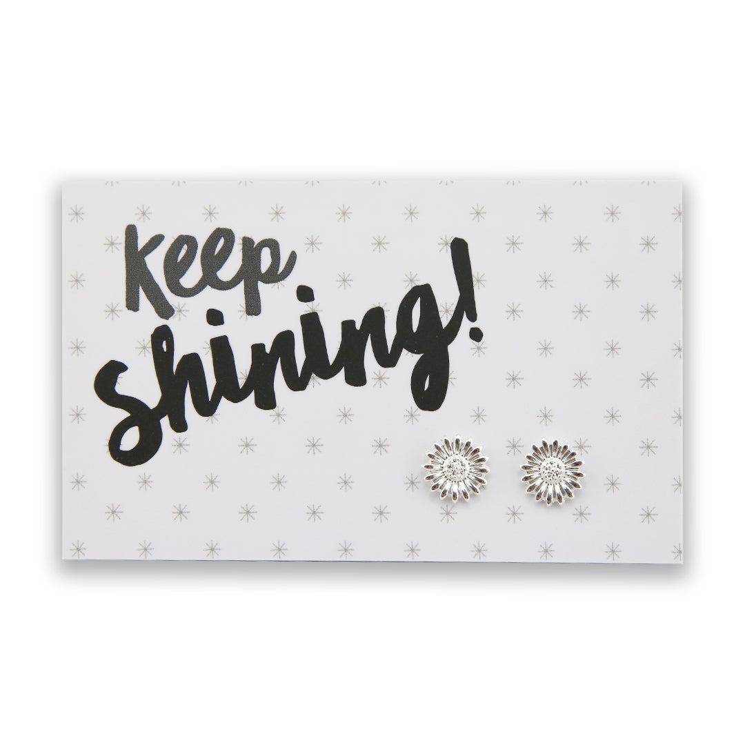 Forever Spring - Keep Shining - Sunflower Earring Studs - Bright Silver  (9711)